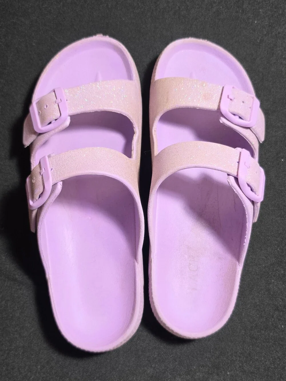 Kids Lavender Double-Strap Glitter Slide Sandals